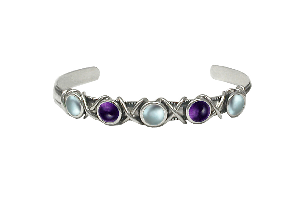 Sterling Silver Cuff Bracelet With Blue Topaz And Amethyst